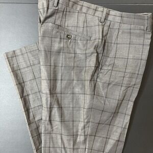 Hugo Boss Suit Dress‎ Pants Men's 38R Checkered Brown Designer Business Formal